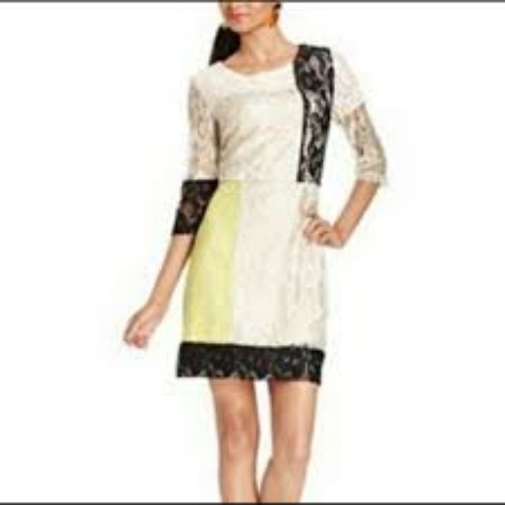 Bar 111 Lined Lace Color Block Sheath Dress S